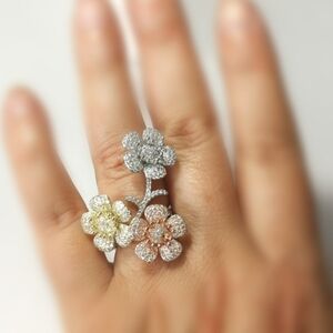 Ring CZ Sterling Silver Rose Gold Size 7 Cherry Blossom Flower 🆕